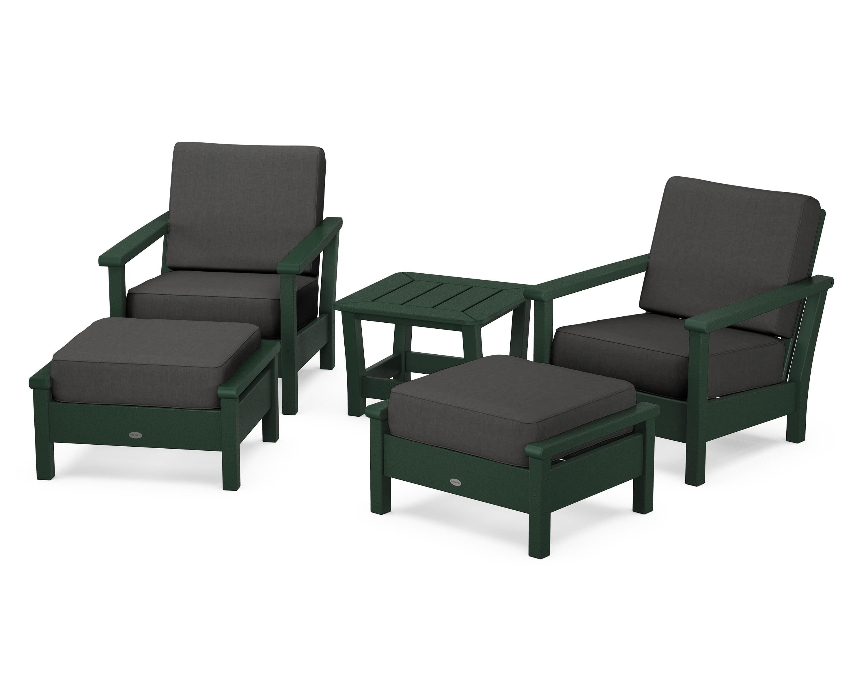 POLYWOOD® Harbour 5-Piece Deep Seating Chair Set in Green / Spectrum Carbon