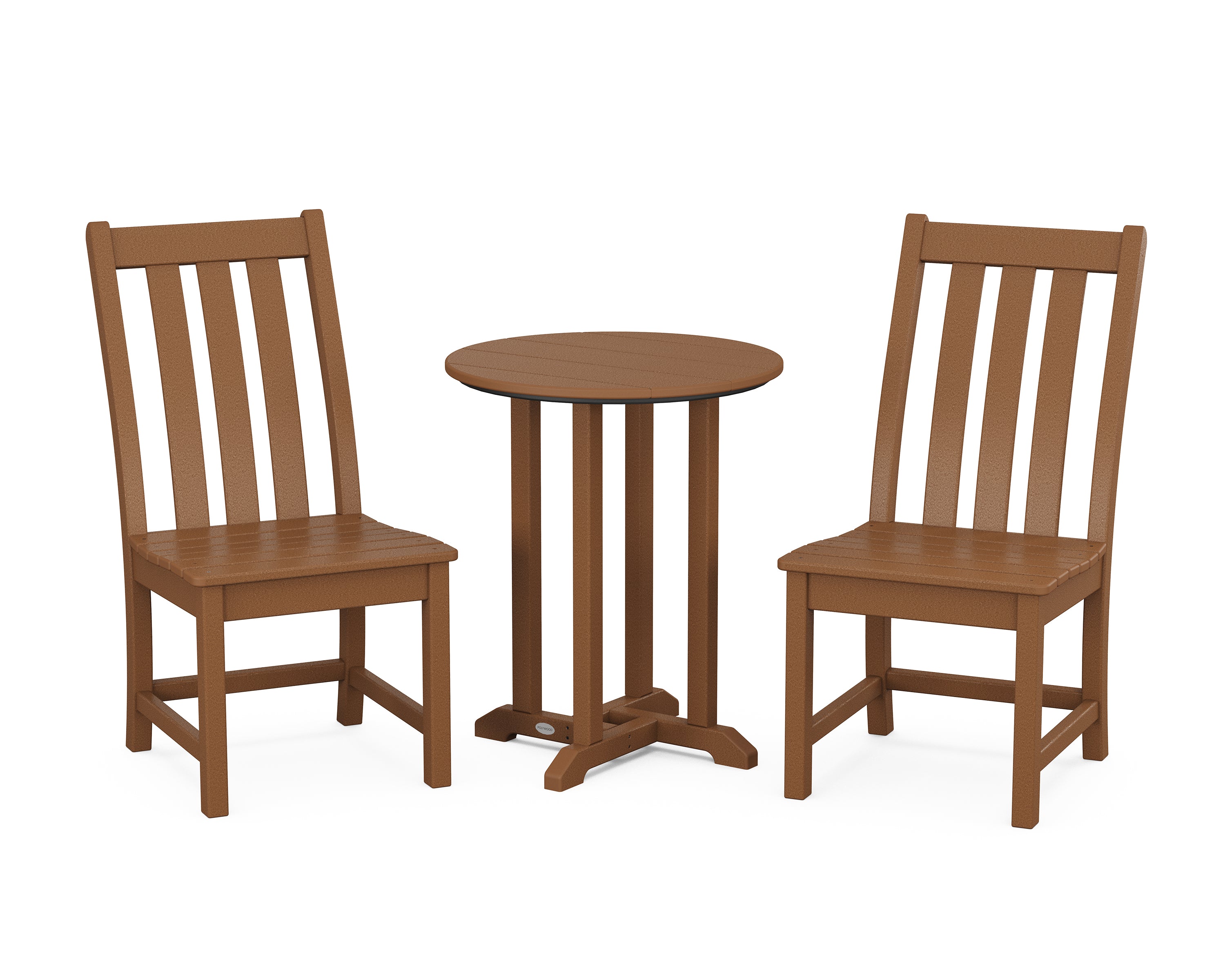 POLYWOOD® Vineyard Side Chair 3-Piece Round Bistro Dining Set in Teak