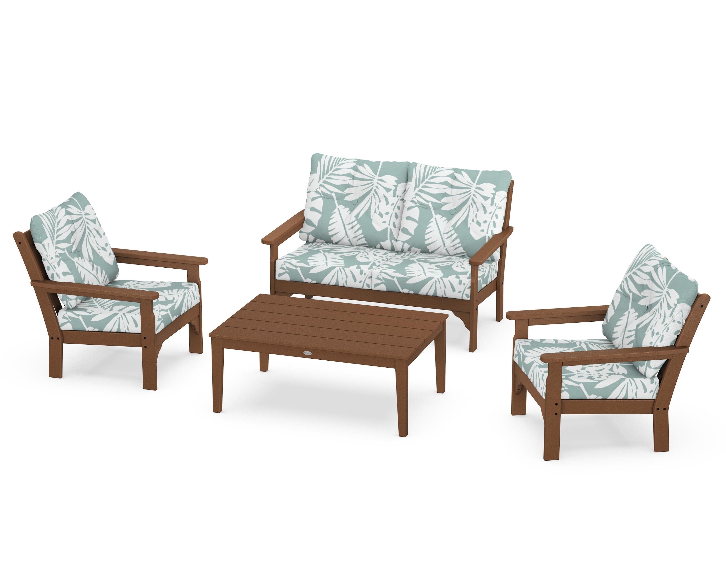 POLYWOOD® Vineyard 4-Piece Deep Seating Set in Teak / Leaf Glacier Spa