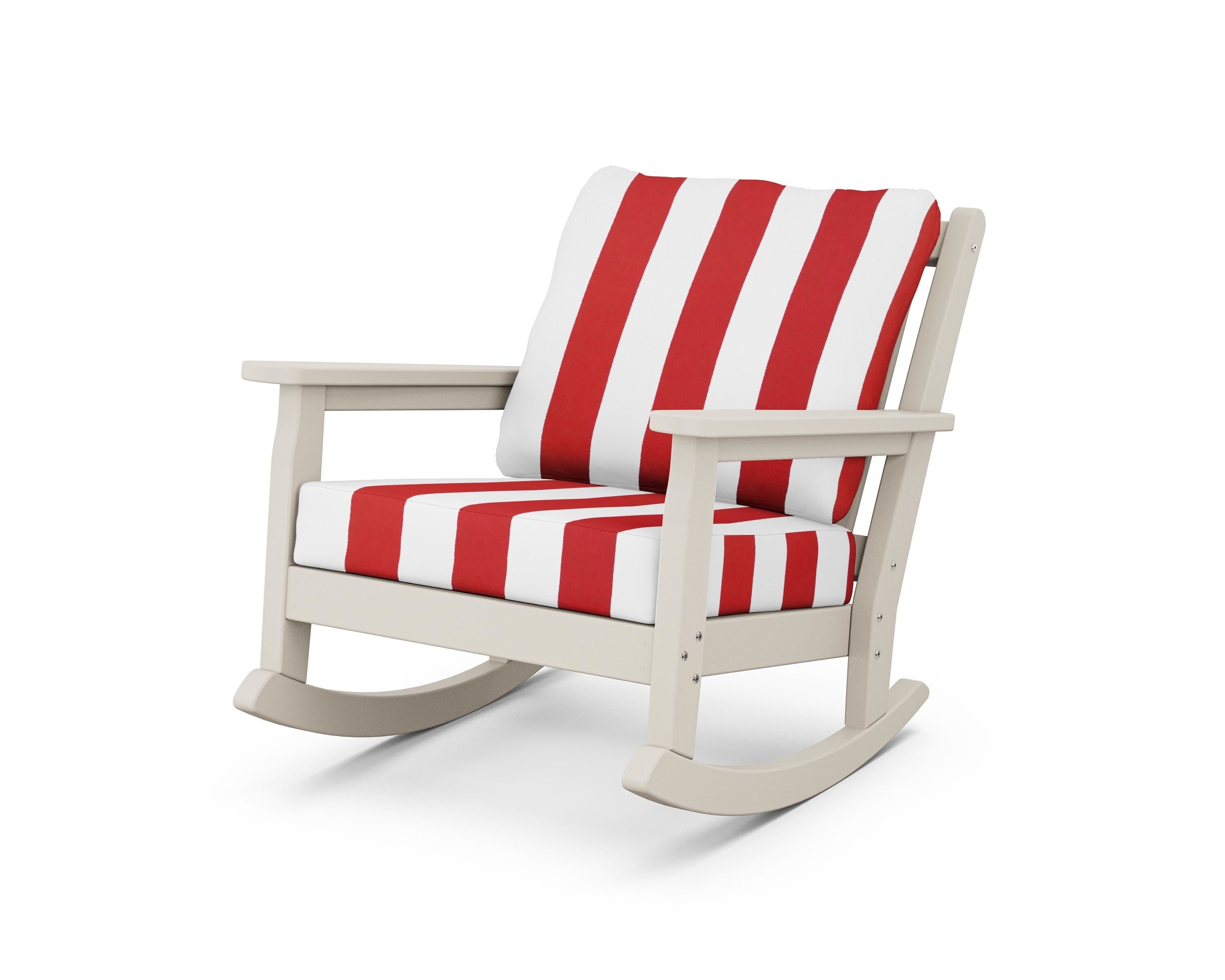 POLYWOOD® Chippendale Deep Seating Rocking Chair in Sand / Cabana Stripe Crimson