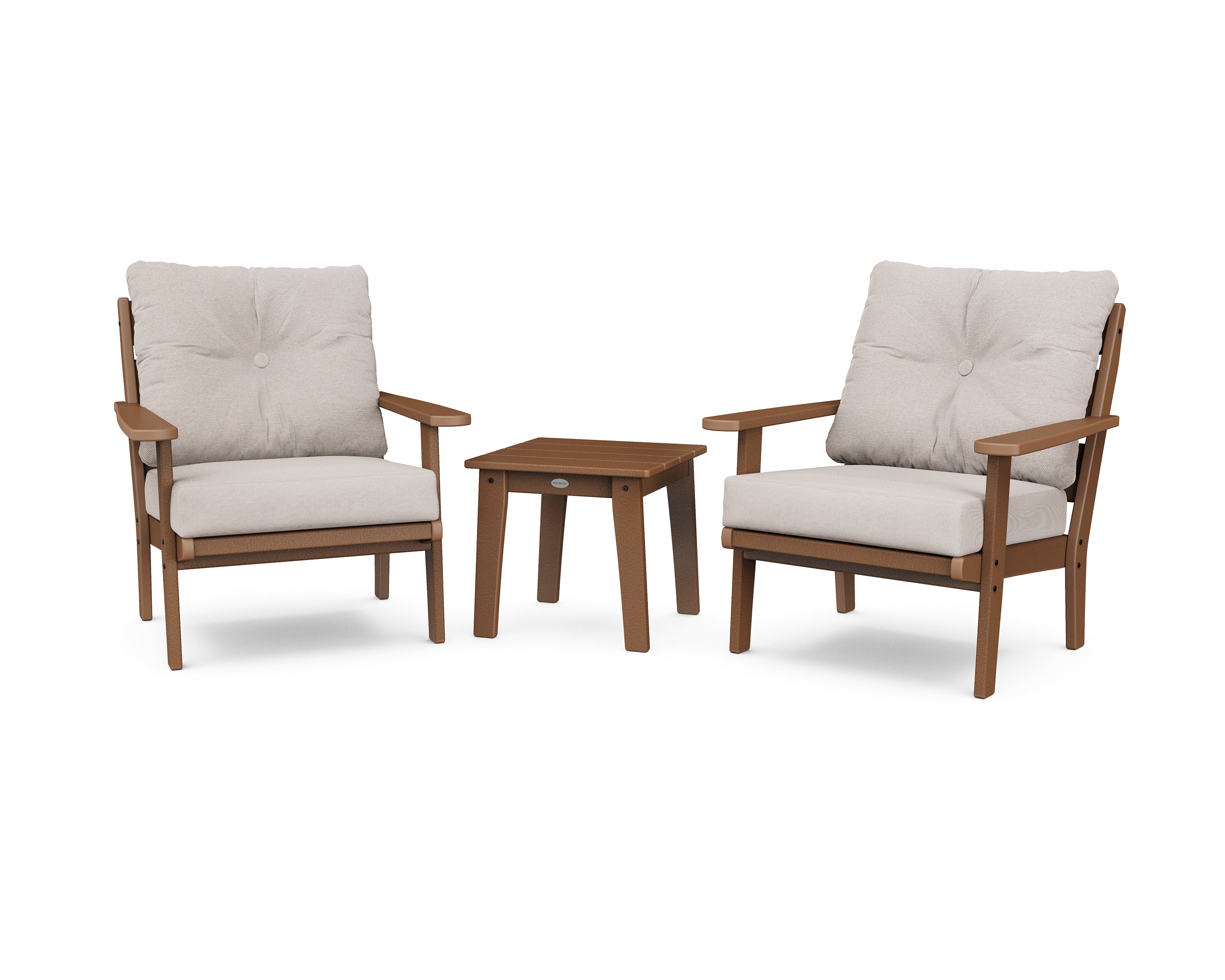 POLYWOOD® Lakeside 3-Piece Deep Seating Chair Set in Teak / Dune Burlap
