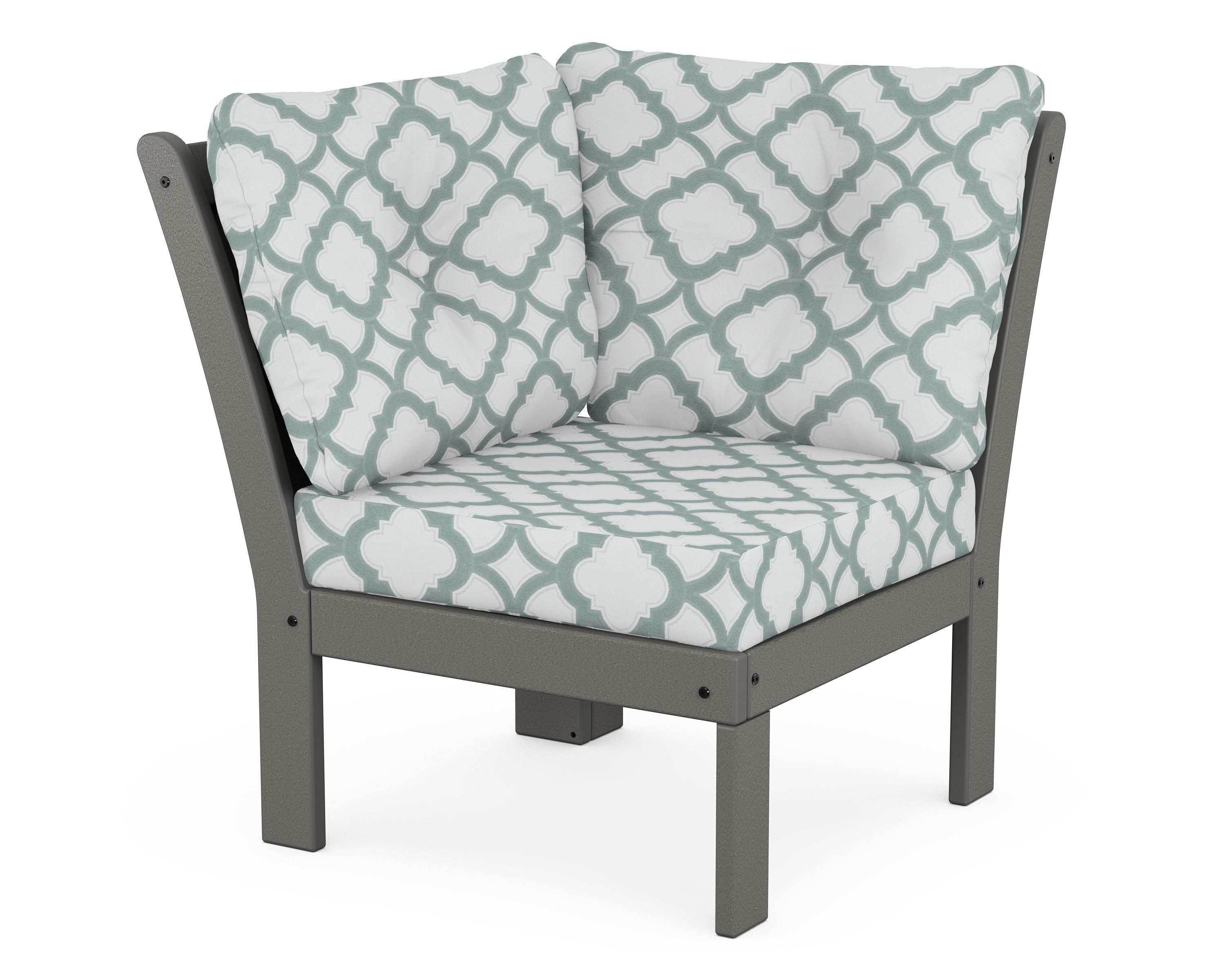 POLYWOOD® Vineyard Modular Corner Chair in Slate Grey / Trellis Glacier Spa
