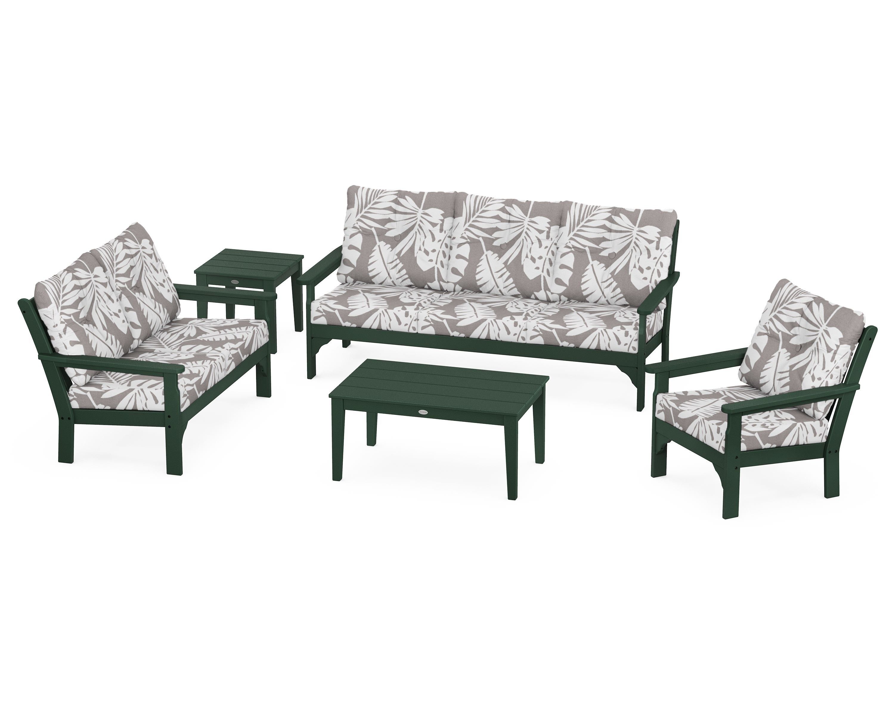 POLYWOOD® Vineyard 5 Piece Deep Seating Set in Green / Leaf Grey Mist
