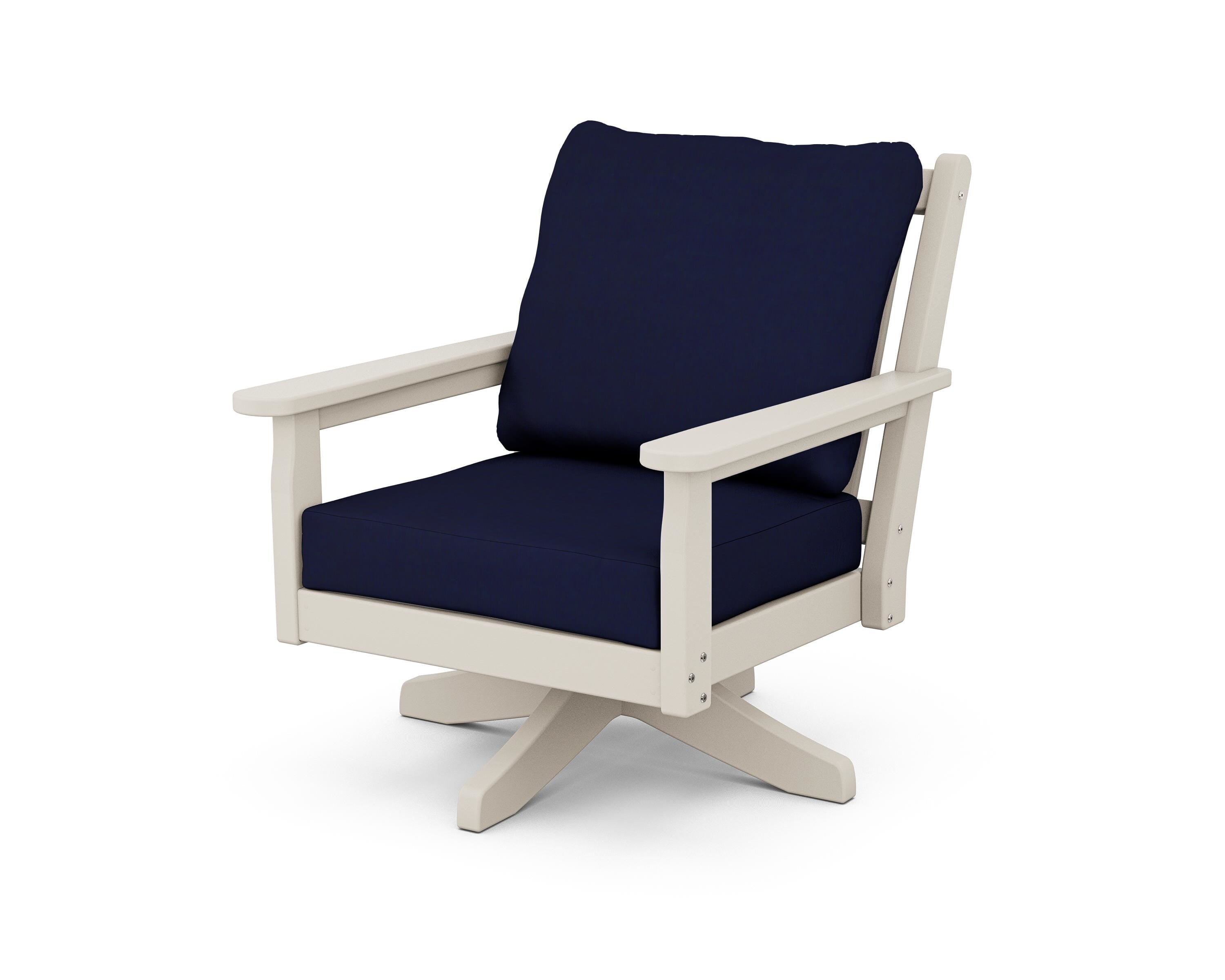 POLYWOOD® Chippendale Deep Seating Swivel Chair in Sand / Navy