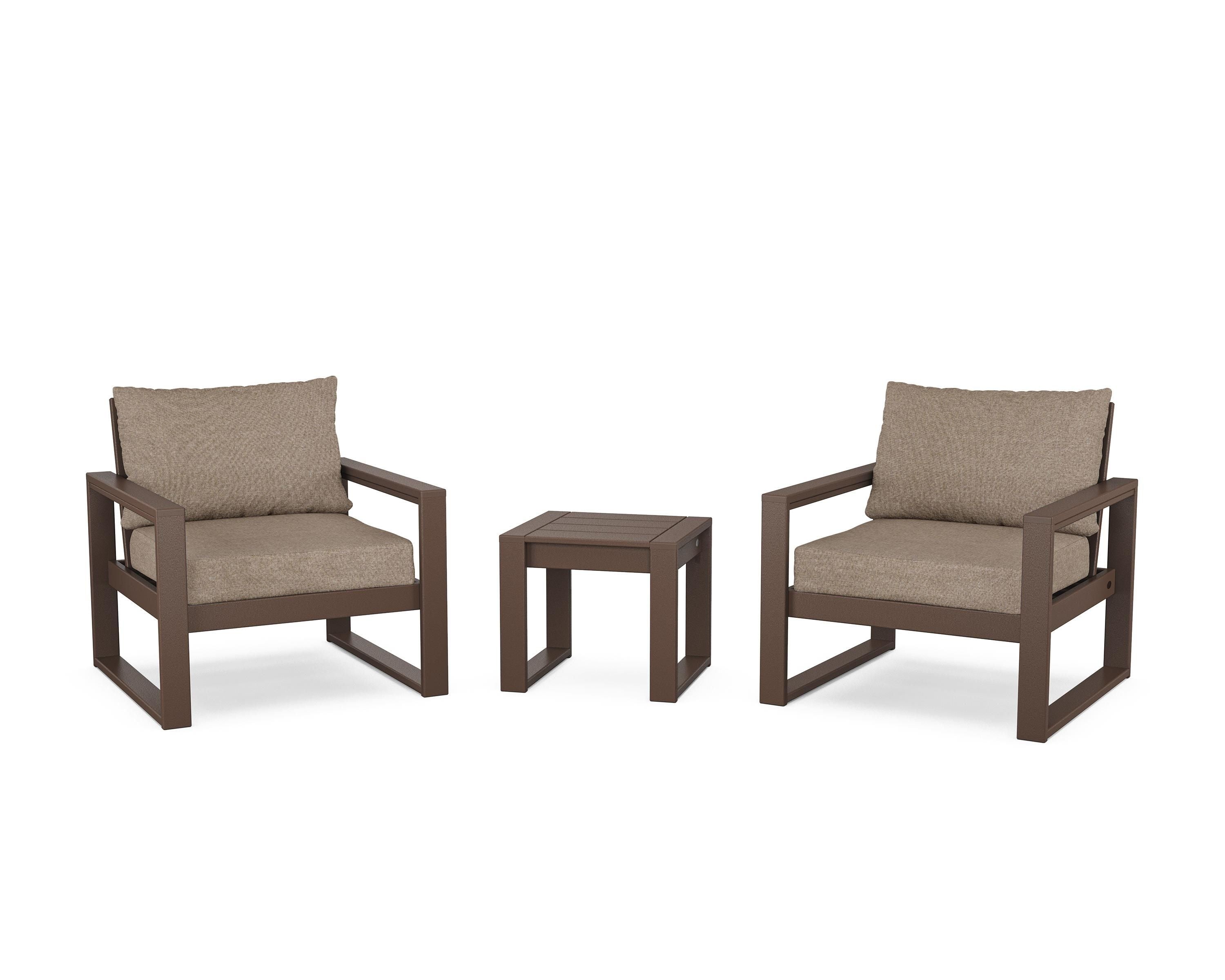 POLYWOOD® EDGE Sectional 3-Piece Deep Seating Set in Mahogany / Spiced Burlap