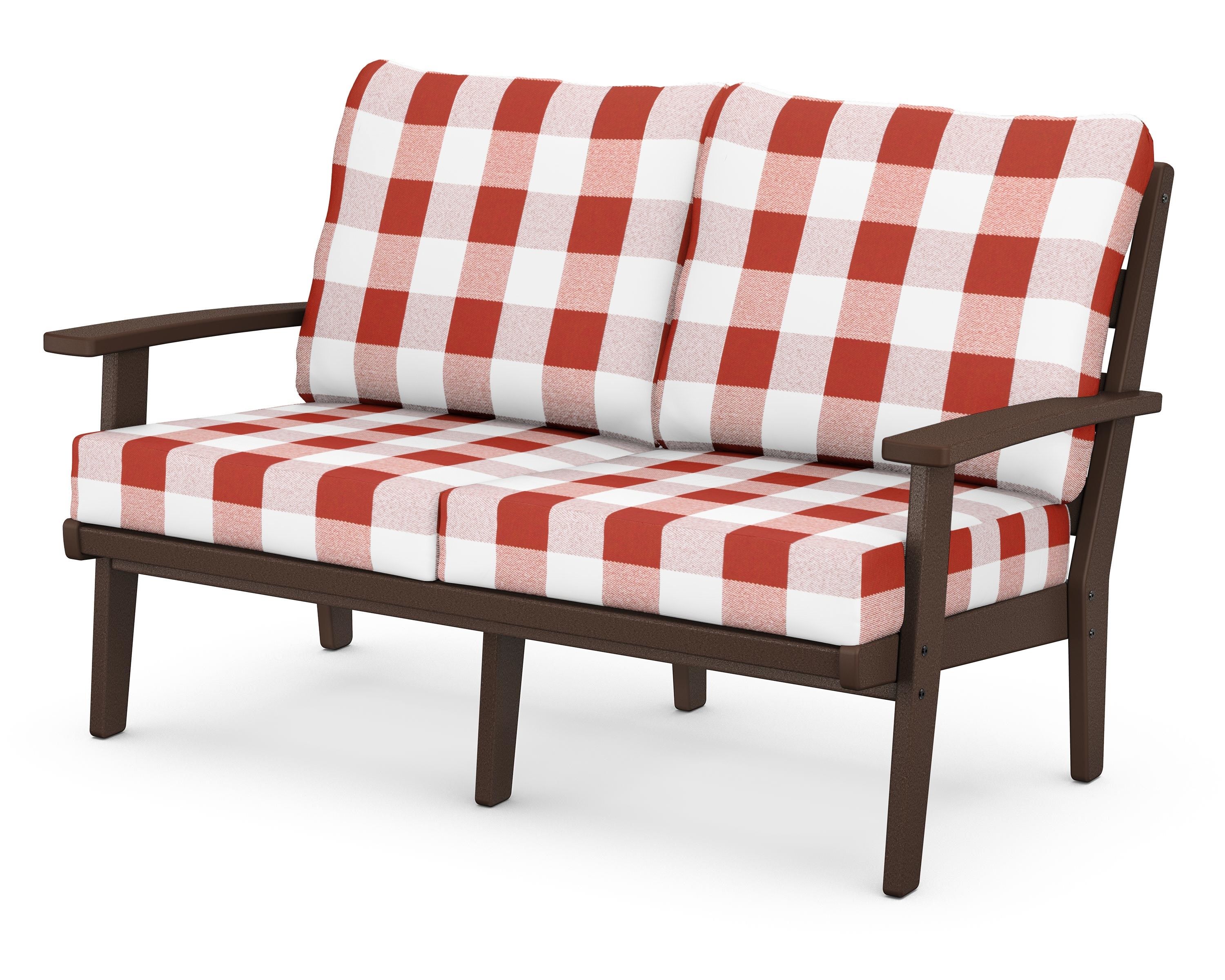 POLYWOOD® Grant Park Deep Seating Loveseat in Mahogany / Buffalo Plaid Crimson