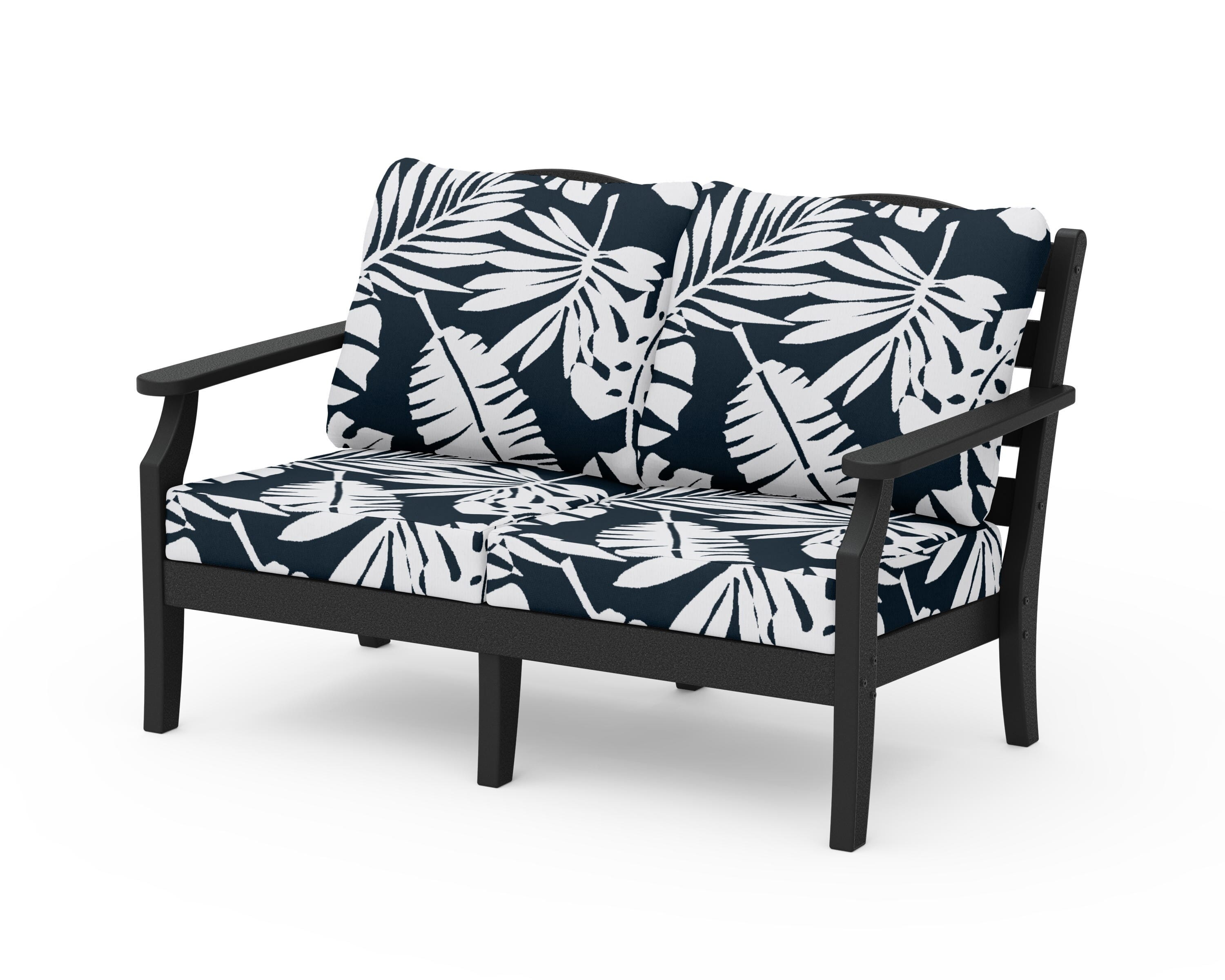Draper James™ by POLYWOOD® Savannah Deep Seating Loveseat in Black / Leaf Marine Indigo