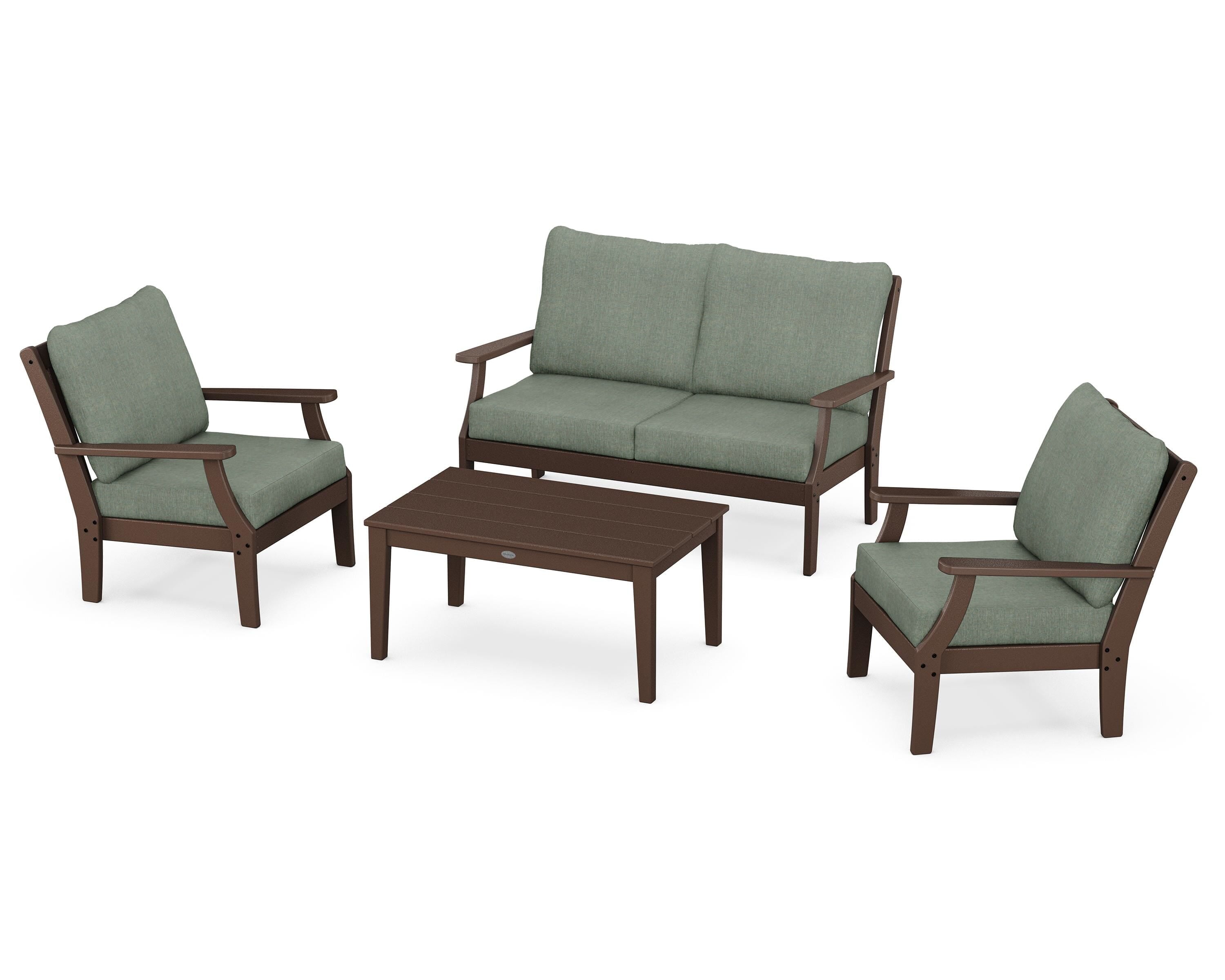 POLYWOOD® Braxton 4-Piece Deep Seating Chair Set in Mahogany / Cast Sage