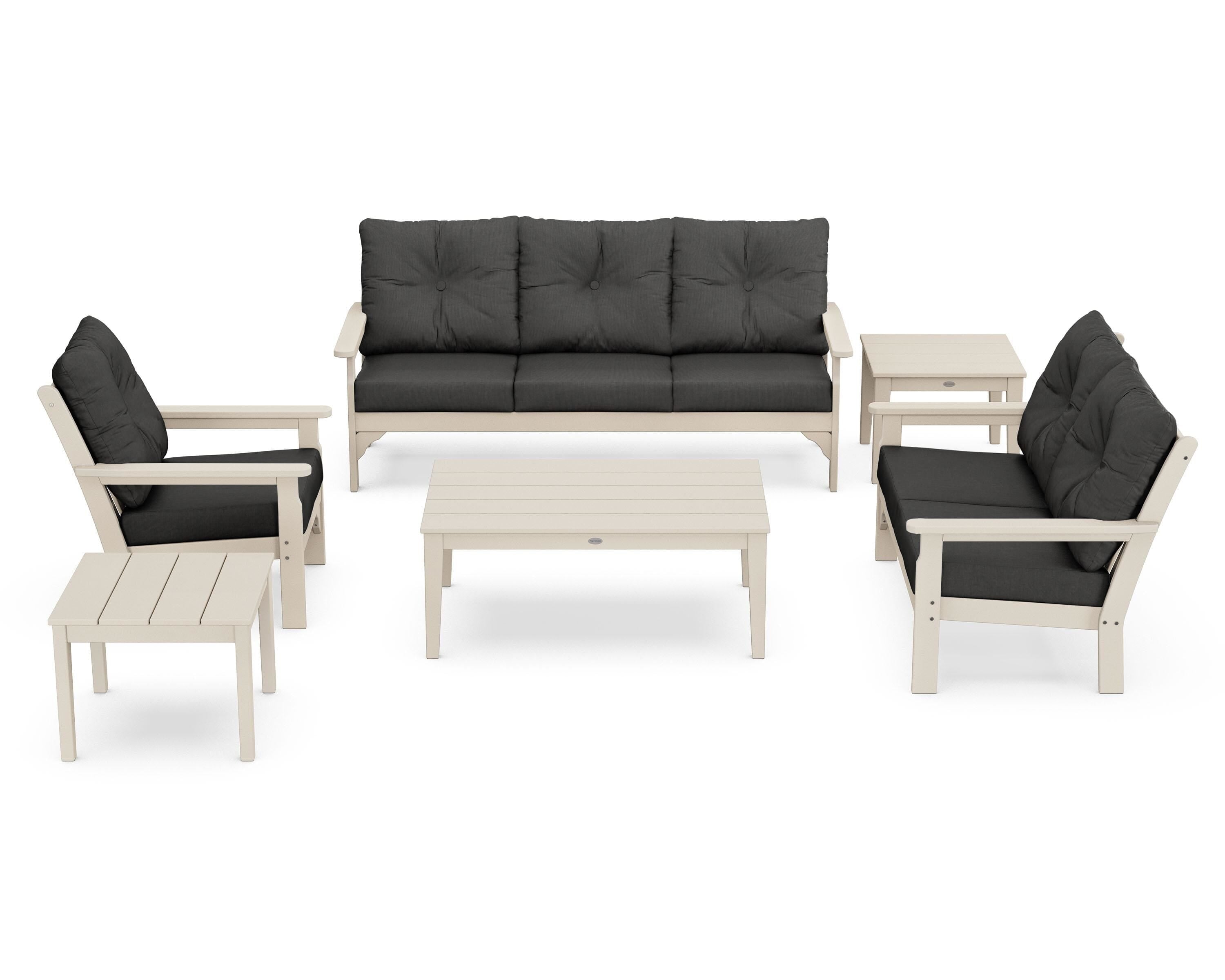 POLYWOOD® Vineyard 6-Piece Deep Seating Set in Sand / Spectrum Carbon