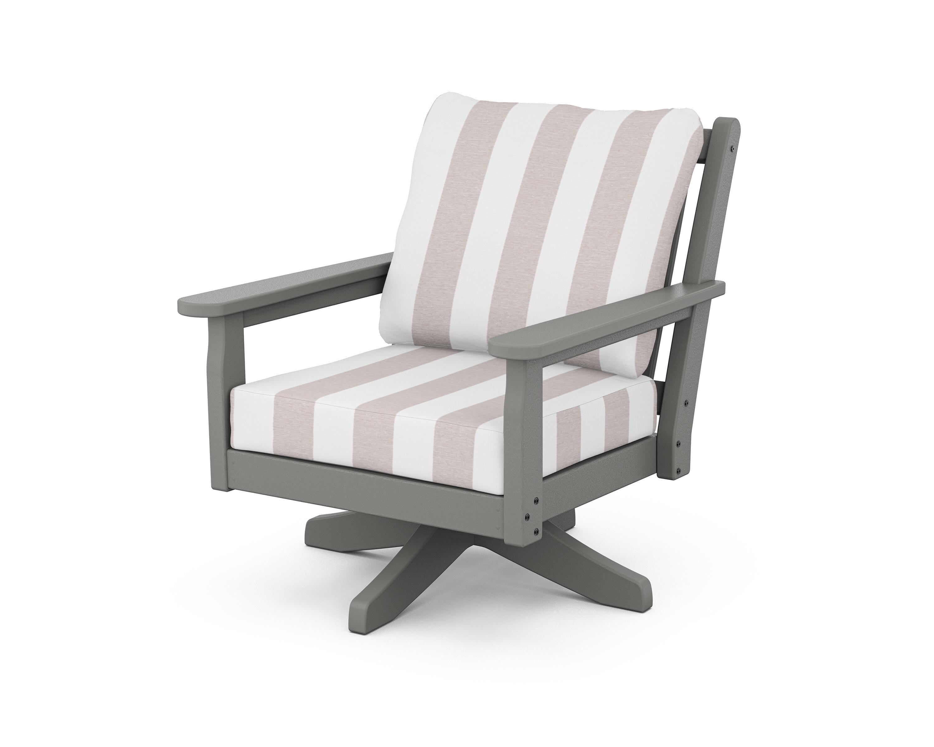 POLYWOOD® Chippendale Deep Seating Swivel Chair in Slate Grey / Cabana Stripe Dune Burlap