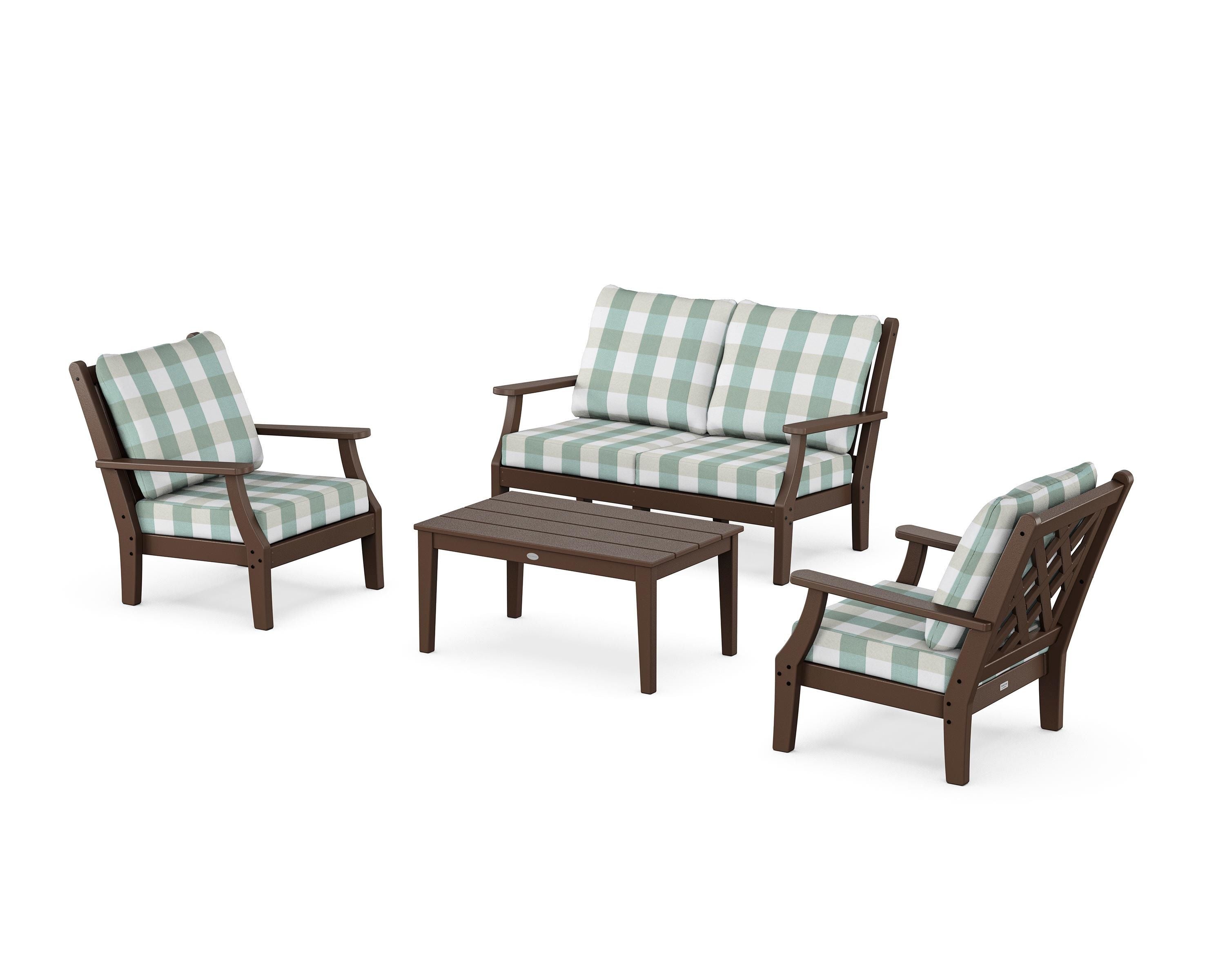 Country Living Wovendale 4-Piece Deep Seating Set with Loveseat in Mahogany / Buffalo Plaid Glacier Spa