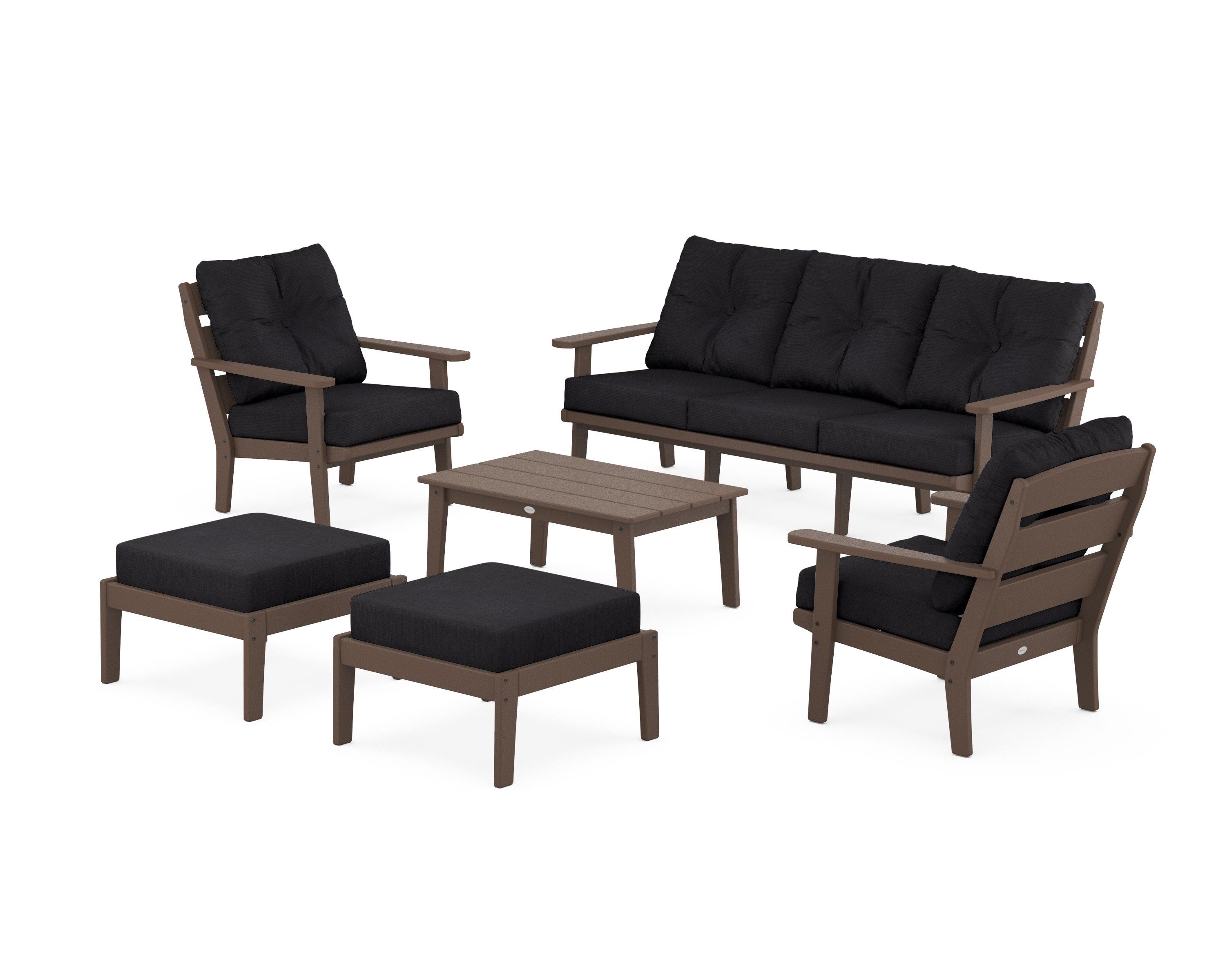 POLYWOOD® Lakeside 6-Piece Lounge Sofa Set in Mahogany / Midnight Linen