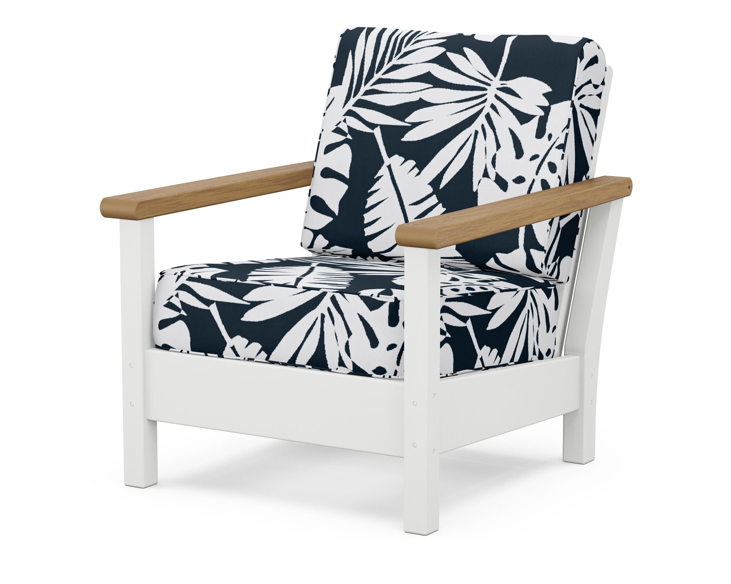 POLYWOOD® Harbour Deep Seating Chair in White / Natural / Leaf Marine Indigo