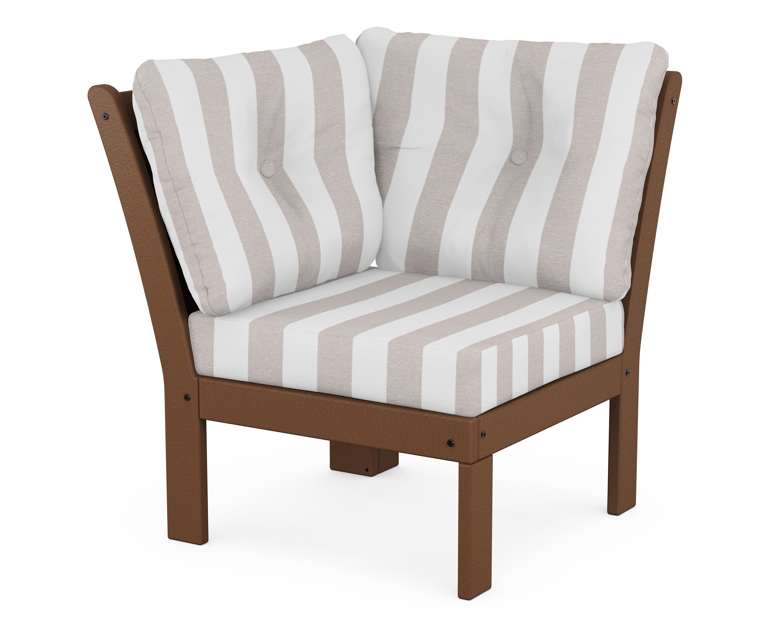 POLYWOOD® Vineyard Modular Corner Chair in Teak / Cabana Stripe Dune Burlap
