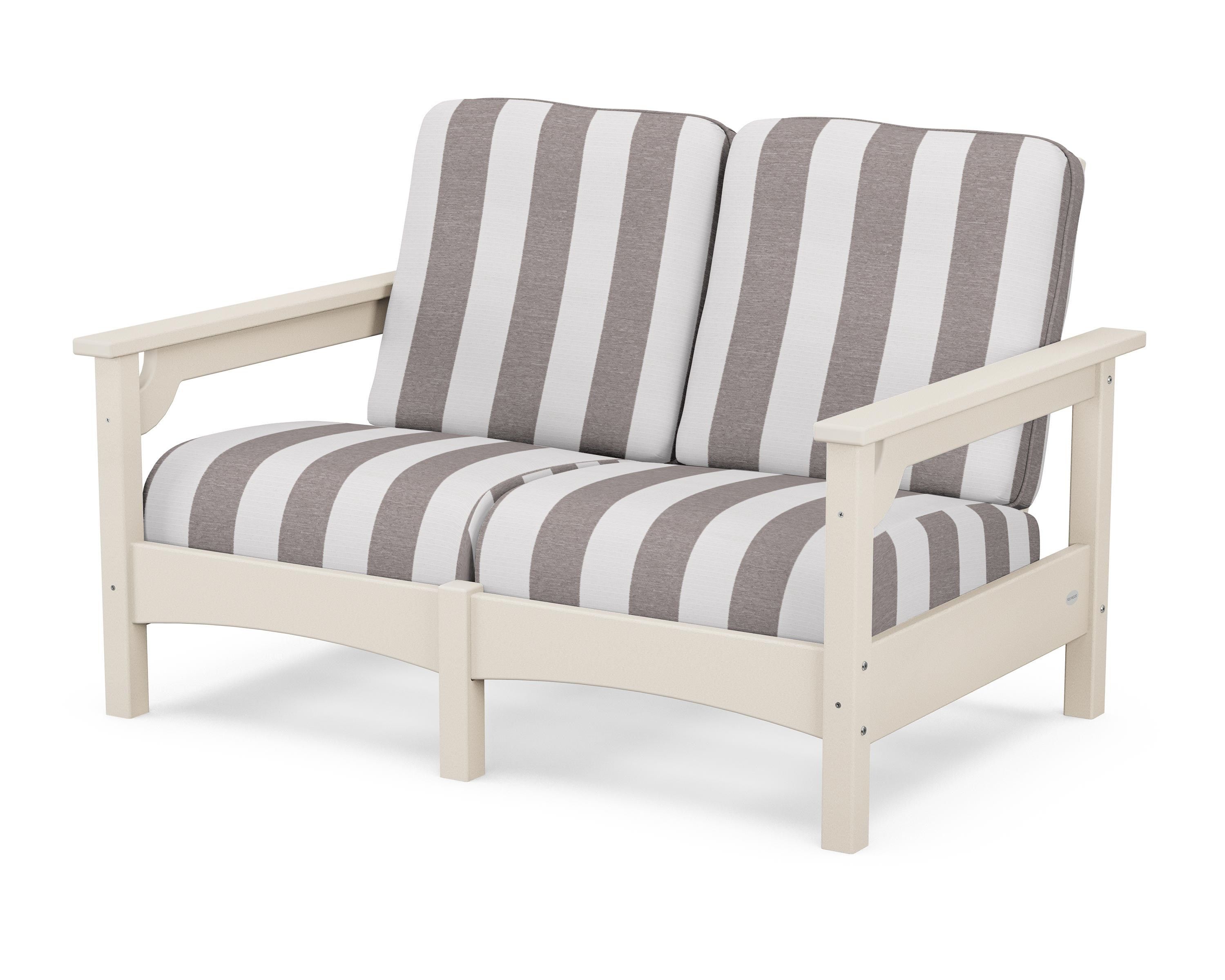 POLYWOOD® Club Loveseat in Sand / Cabana Stripe Grey Mist
