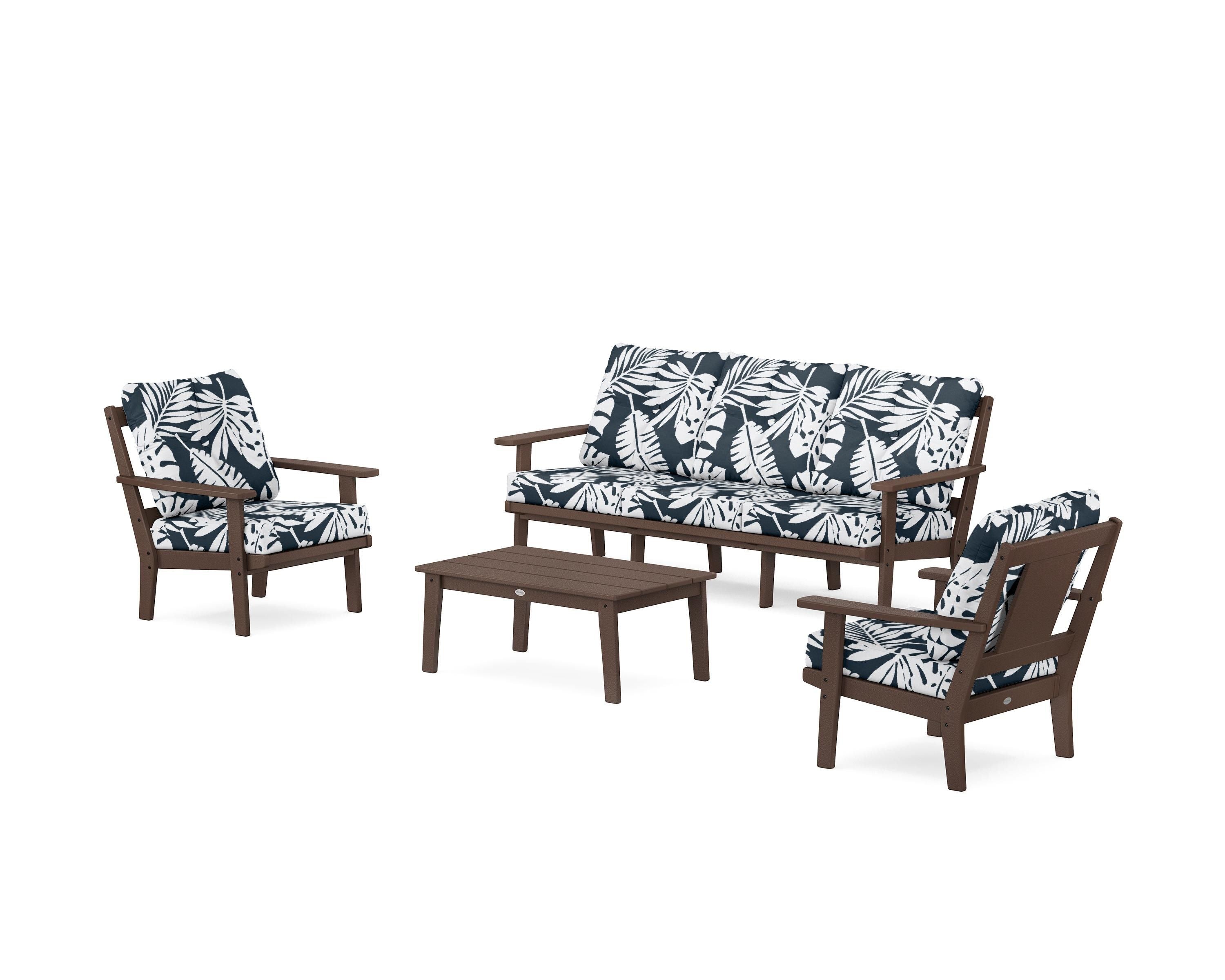 POLYWOOD® Prairie 4-Piece Deep Seating Set with Sofa in Mahogany / Leaf Marine Indigo