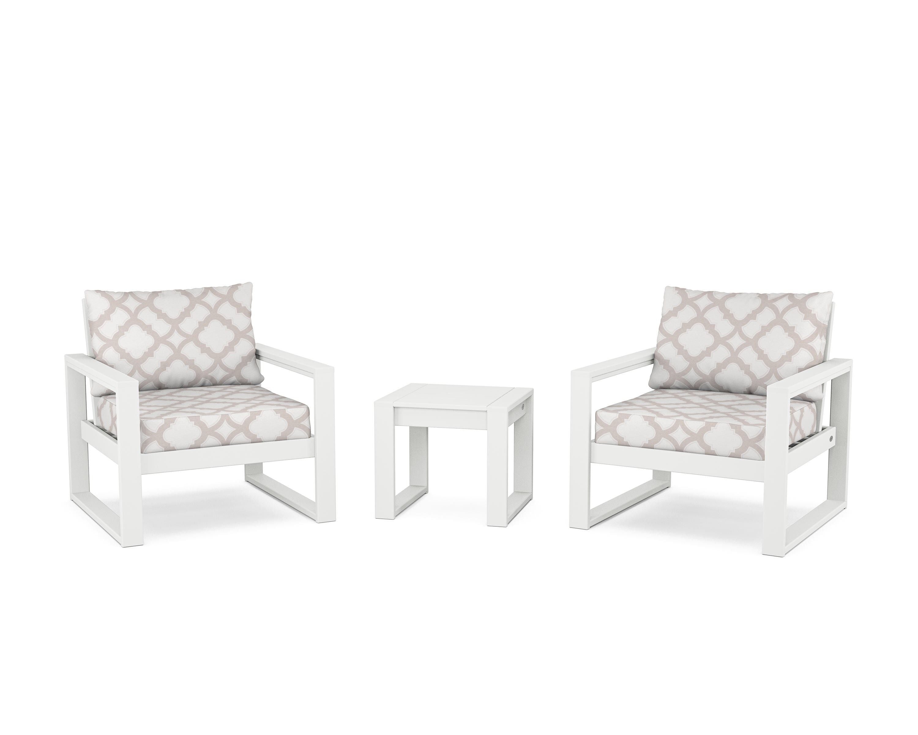 POLYWOOD® EDGE Sectional 3-Piece Deep Seating Set in White / Trellis Dune Burlap