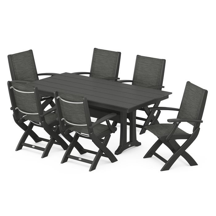 Coastal Folding Chair 7-Piece Dining Set with Trestle Legs