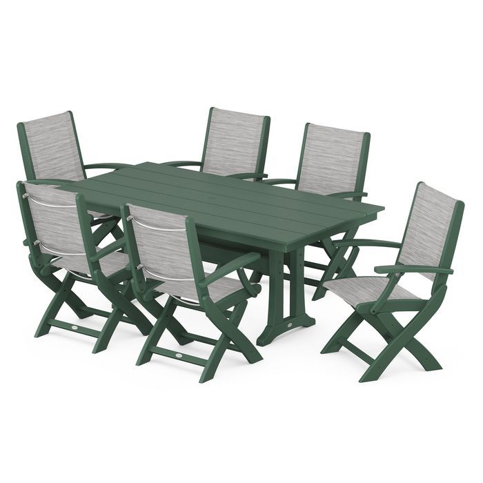 Coastal Folding Chair 7-Piece Dining Set with Trestle Legs