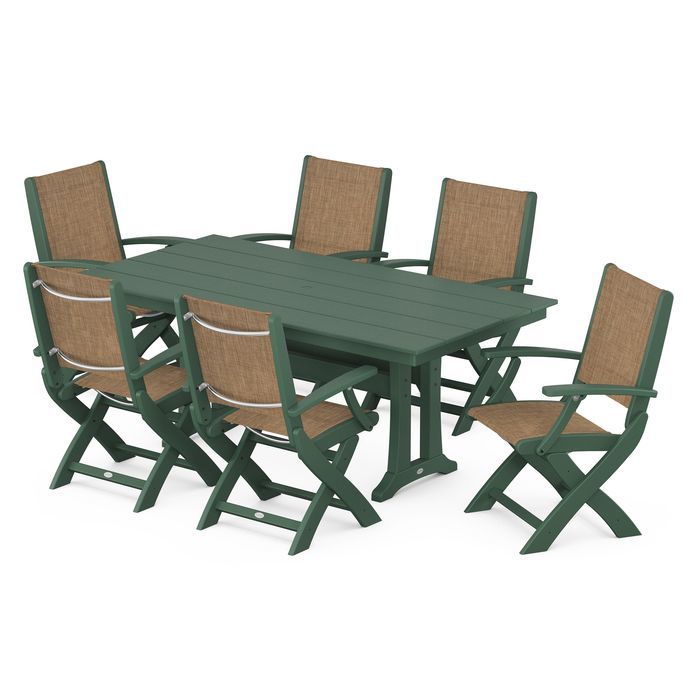 Coastal Folding Chair 7-Piece Dining Set with Trestle Legs