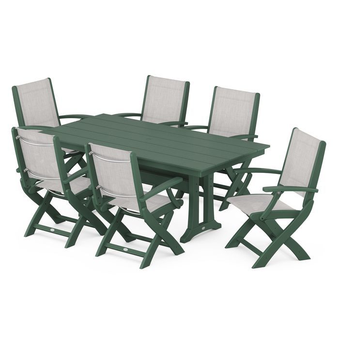 Coastal Folding Chair 7-Piece Dining Set with Trestle Legs