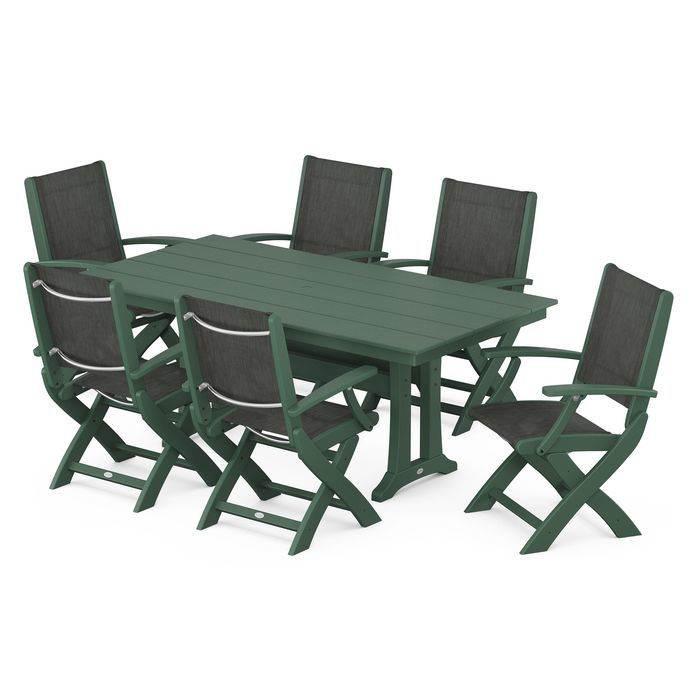 Coastal Folding Chair 7-Piece Dining Set with Trestle Legs