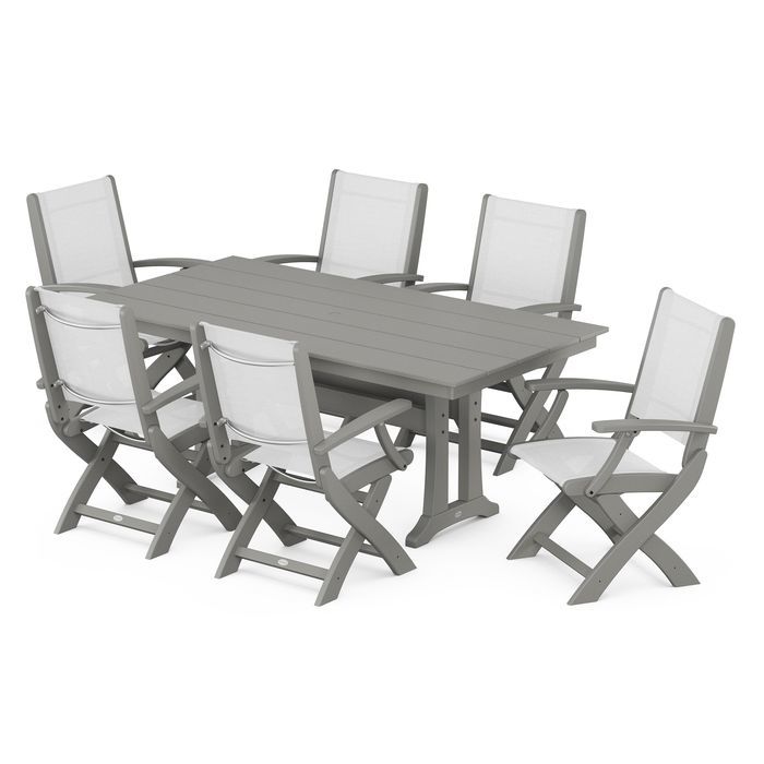 Coastal Folding Chair 7-Piece Dining Set with Trestle Legs