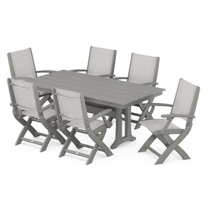 Coastal Folding Chair 7-Piece Dining Set with Trestle Legs