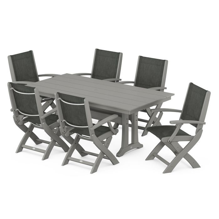 Coastal Folding Chair 7-Piece Dining Set with Trestle Legs