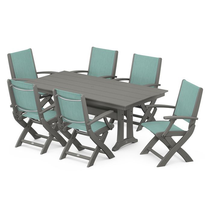 Coastal Folding Chair 7-Piece Dining Set with Trestle Legs