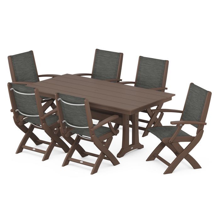 Coastal Folding Chair 7-Piece Dining Set with Trestle Legs
