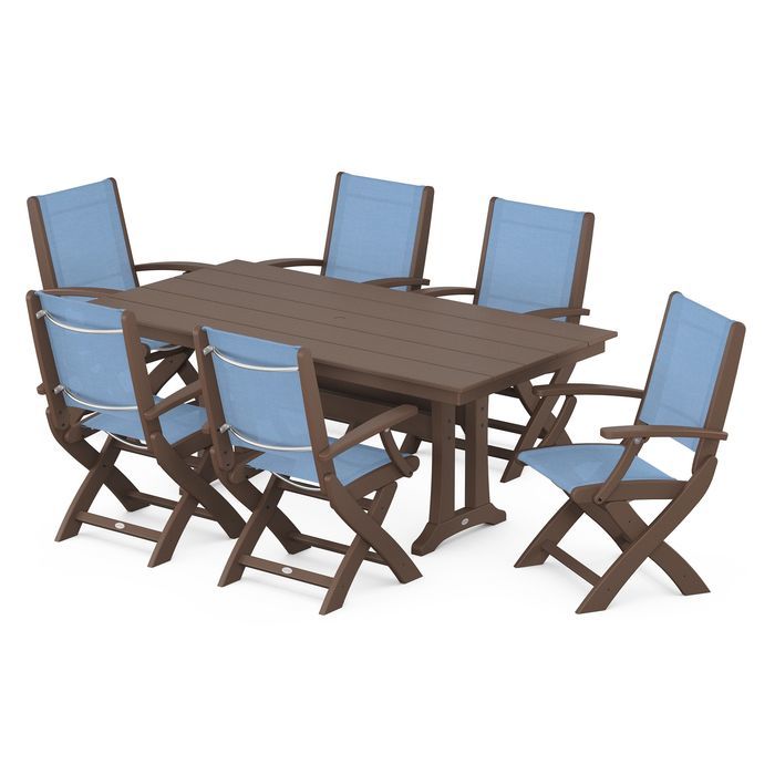 Coastal Folding Chair 7-Piece Dining Set with Trestle Legs
