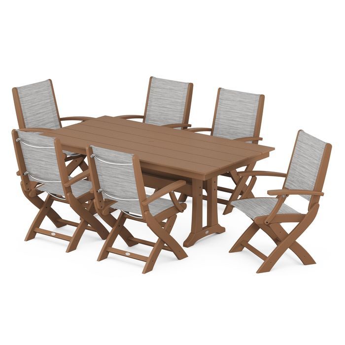 Coastal Folding Chair 7-Piece Dining Set with Trestle Legs