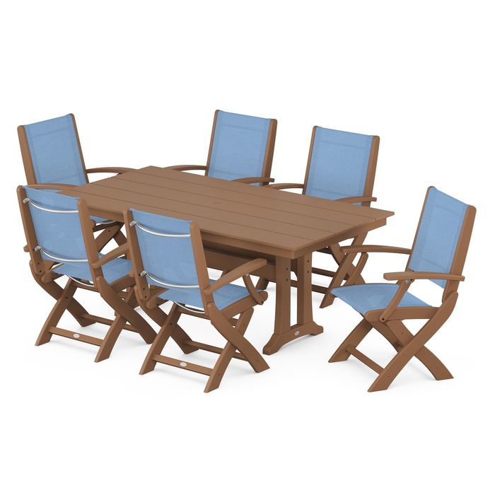 Coastal Folding Chair 7-Piece Dining Set with Trestle Legs