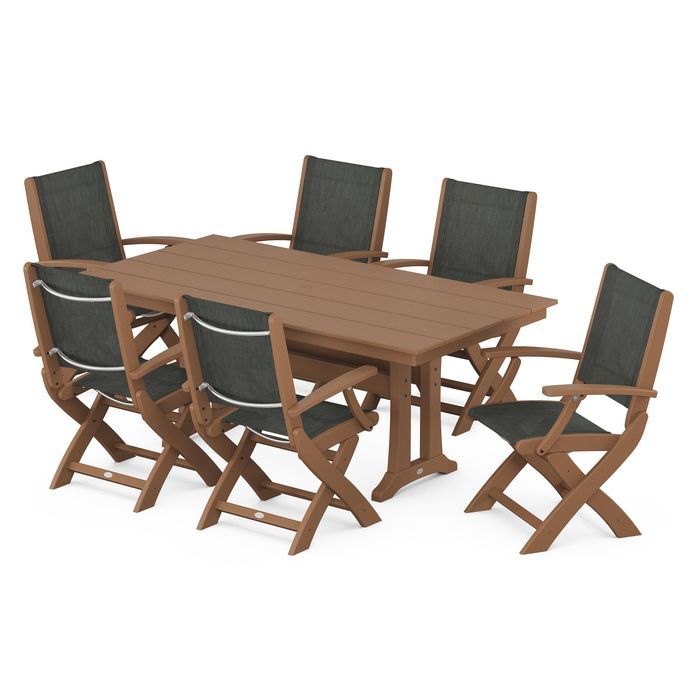 Coastal Folding Chair 7-Piece Dining Set with Trestle Legs
