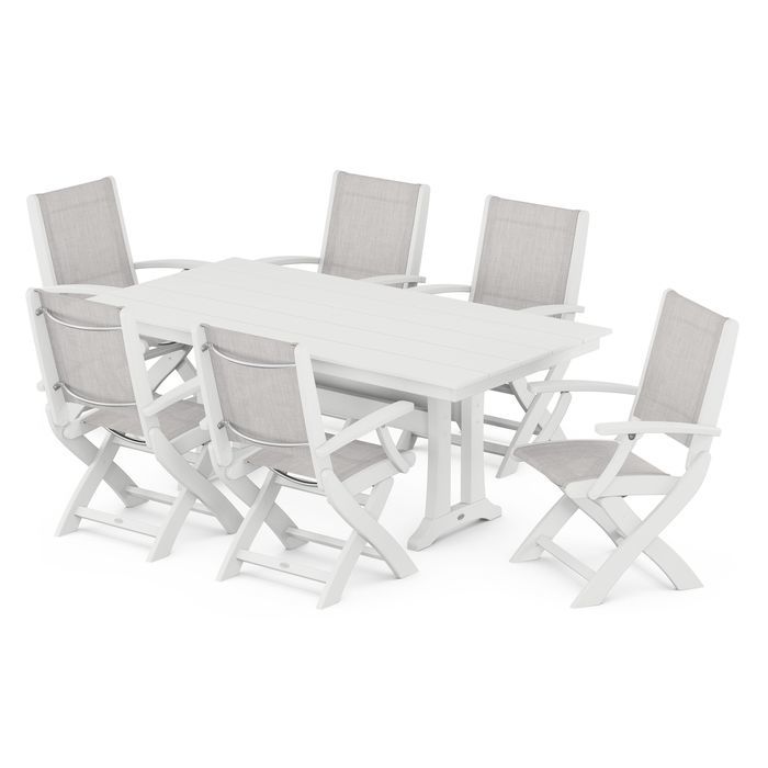 Coastal Folding Chair 7-Piece Dining Set with Trestle Legs