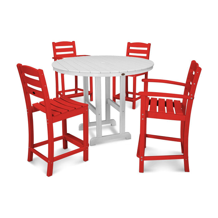 La Casa Café 5-Piece Round Farmhouse Counter Dining Set