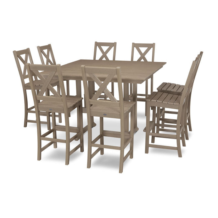 Braxton 9-Piece Farmhouse Trestle Bar Set in Vintage Finish