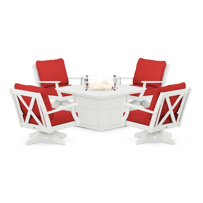 Braxton 5-Piece Deep Seating Swivel Conversation Set with Fire Pit Table in Vintage Finish