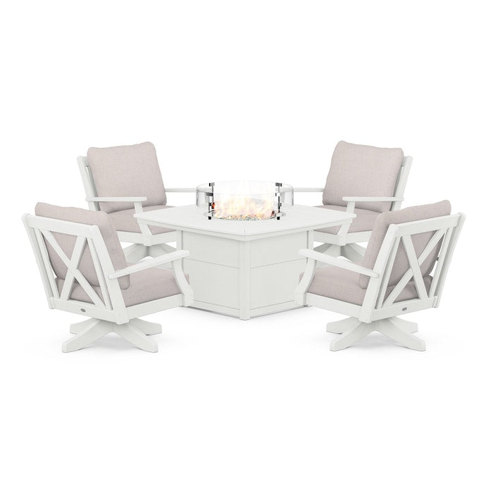 Braxton 5-Piece Deep Seating Swivel Conversation Set with Fire Pit Table in Vintage Finish