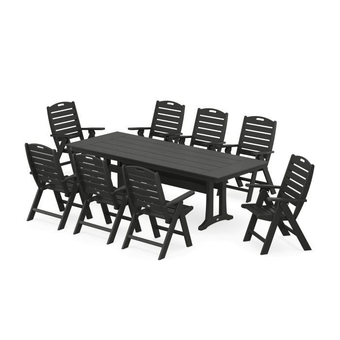 Nautical Highback 9-Piece Farmhouse Dining Set with Trestle Legs