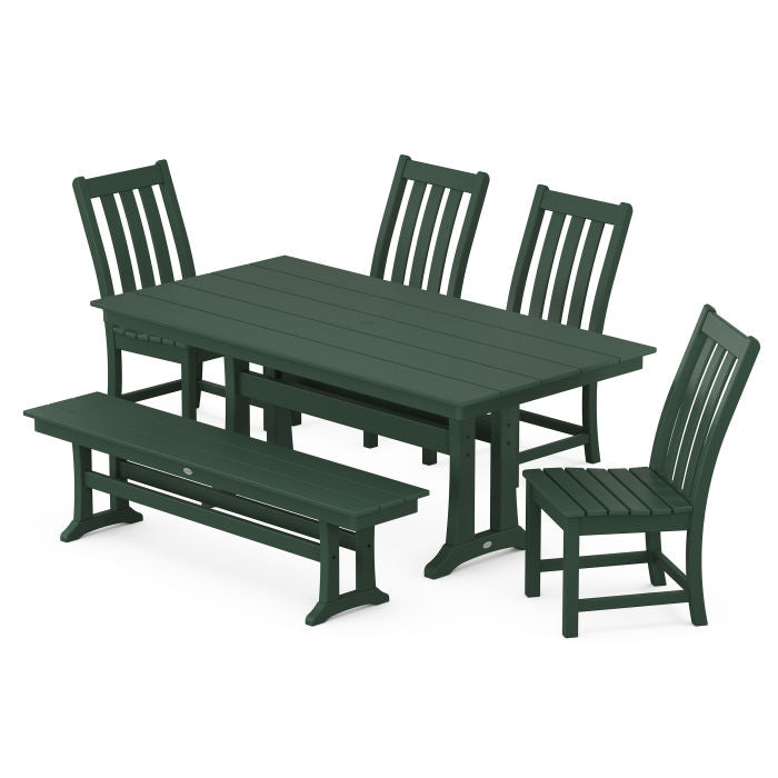 Vineyard Side Chair 6-Piece Farmhouse Dining Set with Trestle Legs and Bench