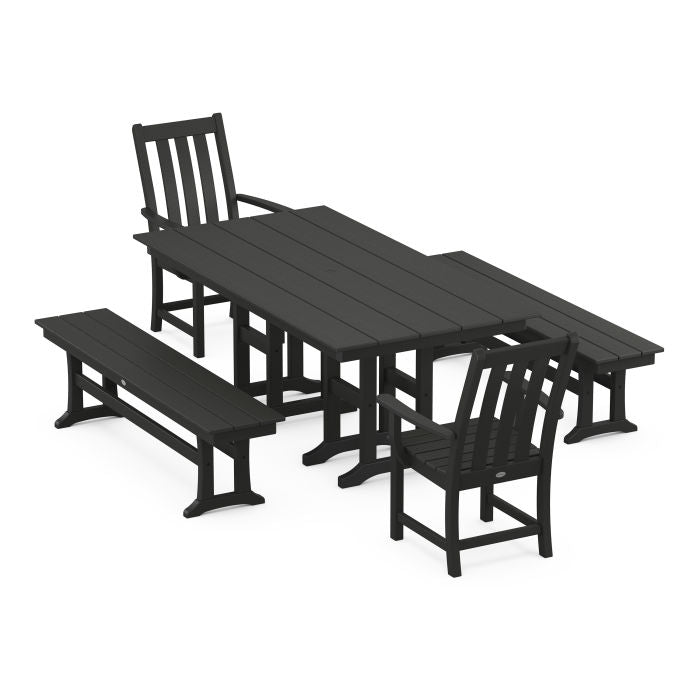 Vineyard 5-Piece Farmhouse Dining Set with Benches