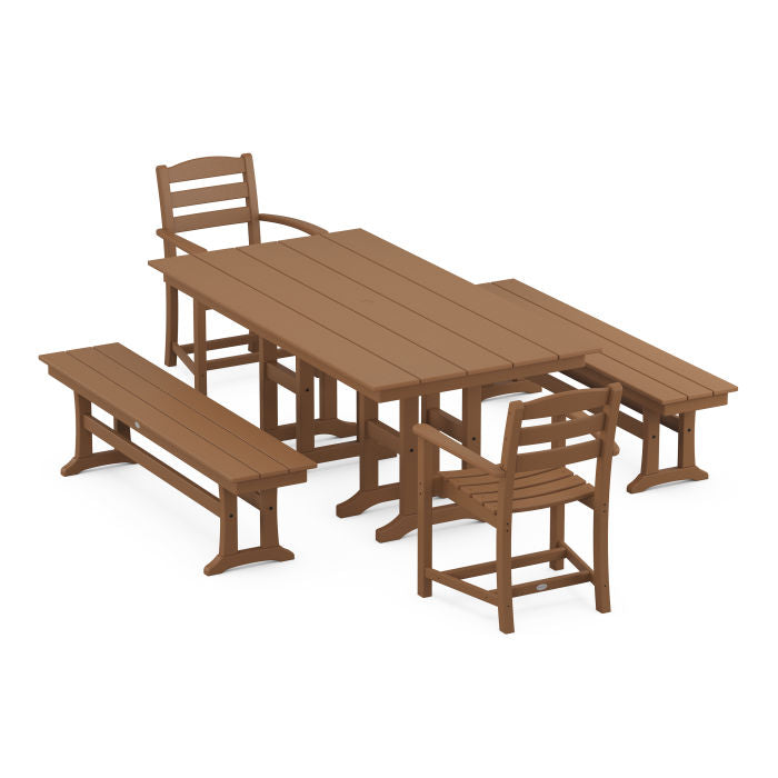 La Casa Café 5-Piece Farmhouse Dining Set with Benches