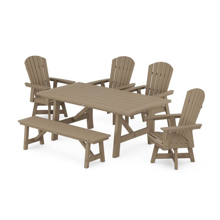 Nautical Adirondack Swivel 6-Piece Rustic Farmhouse Dining Set With Trestle Legs in Vintage Finish