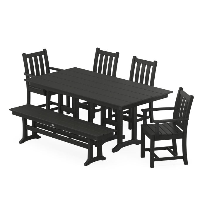 Traditional Garden 6-Piece Farmhouse Dining Set with Bench