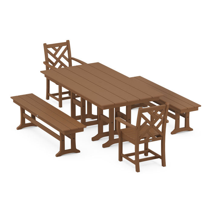 Chippendale 5-Piece Farmhouse Dining Set with Benches