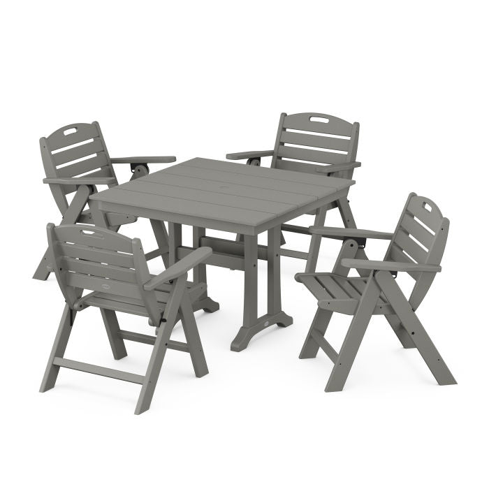 Nautical Folding Lowback Chair 5-Piece Farmhouse Dining Set With Trestle Legs