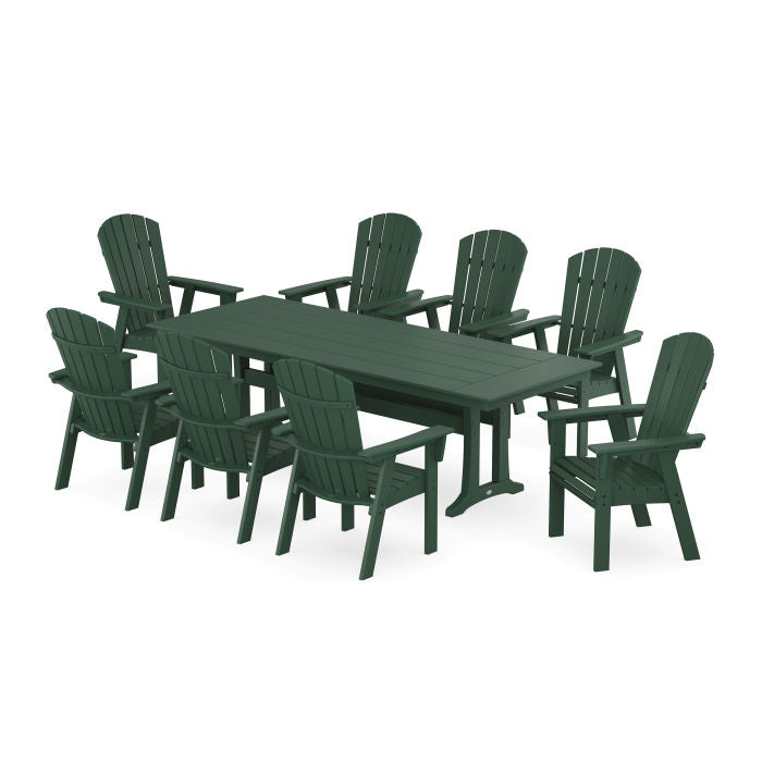 Nautical 9-Piece Curveback Adirondack Farmhouse Dining Set with Trestle Legs