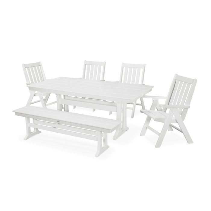 Vineyard 6-Piece Farmhouse Trestle Folding Dining Set with Bench